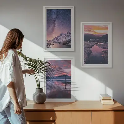 Lot de 3 tableaux pour salon paysages magnifiques de montagnes et d'eau
