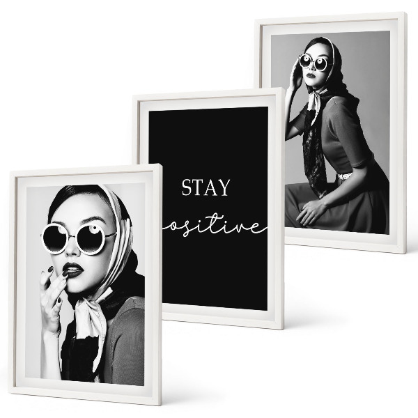 Lot de 3 tableaux pour salon Portraits élégants de femmes portant des lunettes