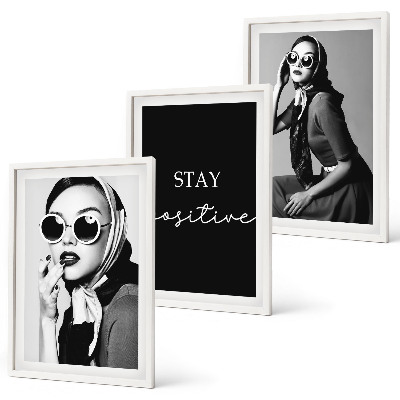 Lot de 3 tableaux pour salon Portraits élégants de femmes portant des lunettes