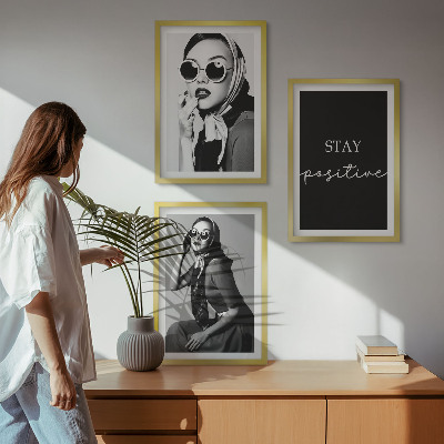 Lot de 3 tableaux pour salon Portraits élégants de femmes portant des lunettes