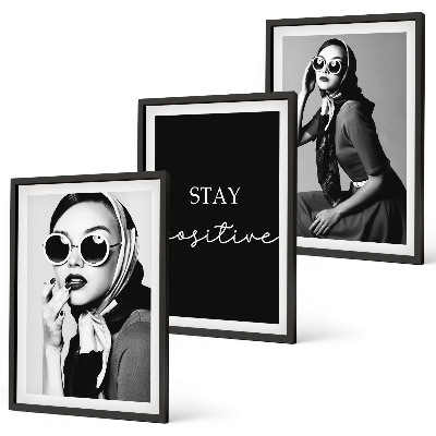 Lot de 3 tableaux pour salon Portraits élégants de femmes portant des lunettes