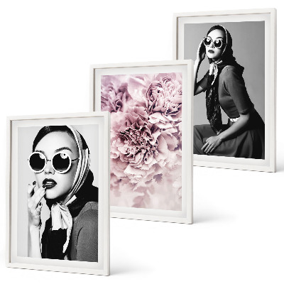 Lot de 3 tableaux pour salon Portraits élégants de femmes avec des fleurs