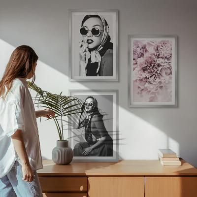 Lot de 3 tableaux pour salon Portraits élégants de femmes avec des fleurs