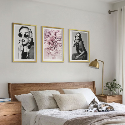 Lot de 3 tableaux pour salon Portraits élégants de femmes avec des fleurs