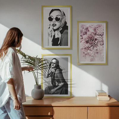 Lot de 3 tableaux pour salon Portraits élégants de femmes avec des fleurs