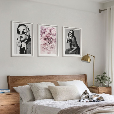 Lot de 3 tableaux pour salon Portraits élégants de femmes avec des fleurs