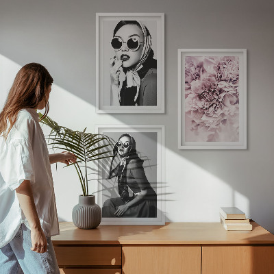 Lot de 3 tableaux pour salon Portraits élégants de femmes avec des fleurs