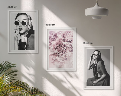 Lot de 3 tableaux pour salon Portraits élégants de femmes avec des fleurs