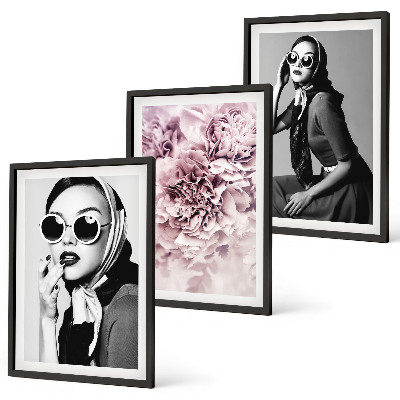 Lot de 3 tableaux pour salon Portraits élégants de femmes avec des fleurs