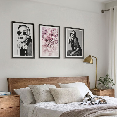 Lot de 3 tableaux pour salon Portraits élégants de femmes avec des fleurs