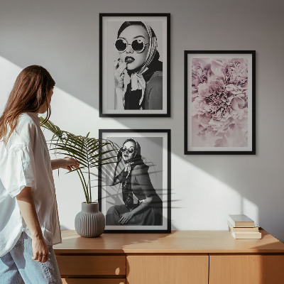 Lot de 3 tableaux pour salon Portraits élégants de femmes avec des fleurs