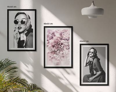 Lot de 3 tableaux pour salon Portraits élégants de femmes avec des fleurs