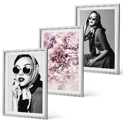 Lot de 3 tableaux pour salon Portraits élégants de femmes avec des fleurs