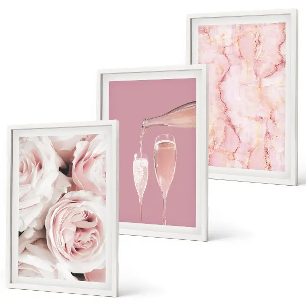 Cadre photo mural avec motif fond en marbre et roses champagne
