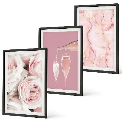 Cadre photo mural avec motif fond en marbre et roses champagne