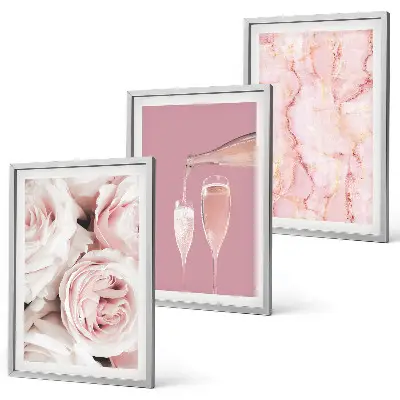 Cadre photo mural avec motif fond en marbre et roses champagne