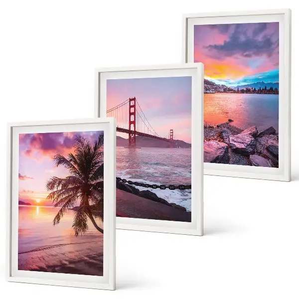 Lot de 3 tableaux pour salon représentant un paysage de pont au coucher du soleil