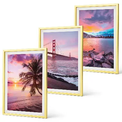 Lot de 3 tableaux pour salon représentant un paysage de pont au coucher du soleil