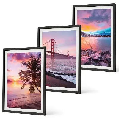 Lot de 3 tableaux pour salon représentant un paysage de pont au coucher du soleil