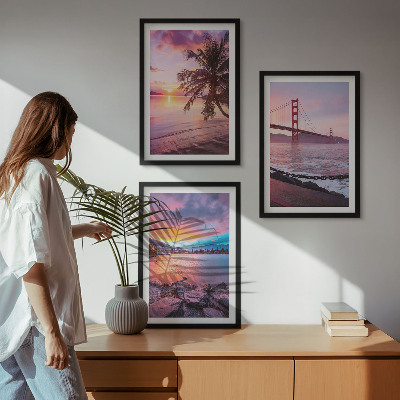 Lot de 3 tableaux pour salon Paysage du pont au coucher du soleil