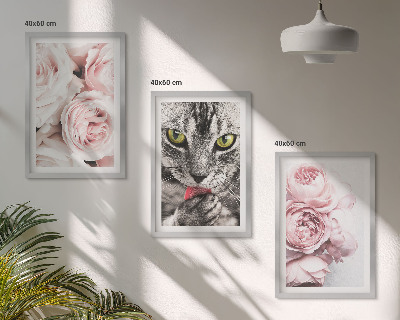 Cadre photo mural Chat dans des fleurs roses