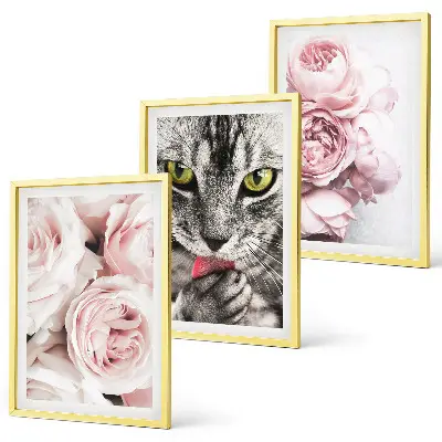 Cadre photo mural motif chat dans des fleurs roses
