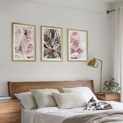 Cadre photo mural Chat dans des fleurs roses
