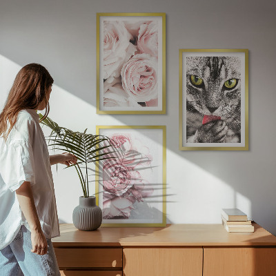Cadre photo mural Chat dans des fleurs roses