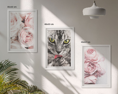 Cadre photo mural Chat dans des fleurs roses