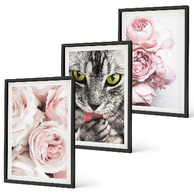 Cadre photo mural Chat dans des fleurs roses