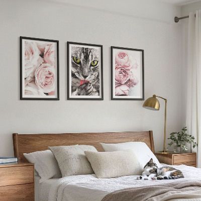 Cadre photo mural Chat dans des fleurs roses