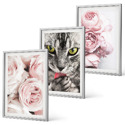 Cadre photo mural Chat dans des fleurs roses