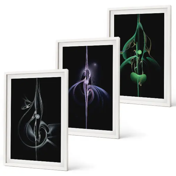 Lot de 3 tableaux pour salon avec motifs abstraits noirs