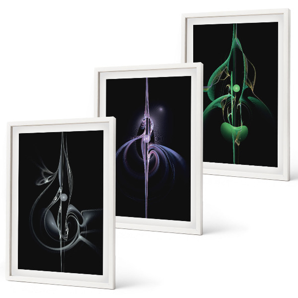 Lot de 3 tableaux pour salon Motifs abstraits noirs