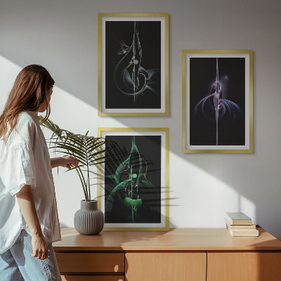 Lot de 3 tableaux pour salon Motifs abstraits noirs