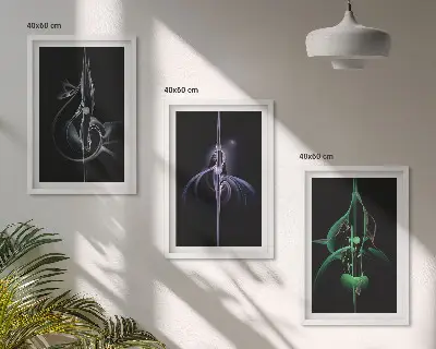 Lot de 3 tableaux pour salon avec motifs abstraits noirs