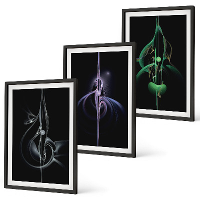 Lot de 3 tableaux pour salon Motifs abstraits noirs