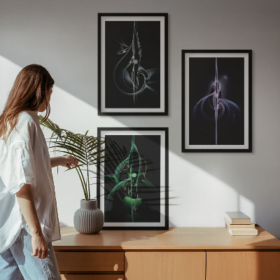 Lot de 3 tableaux pour salon Motifs abstraits noirs