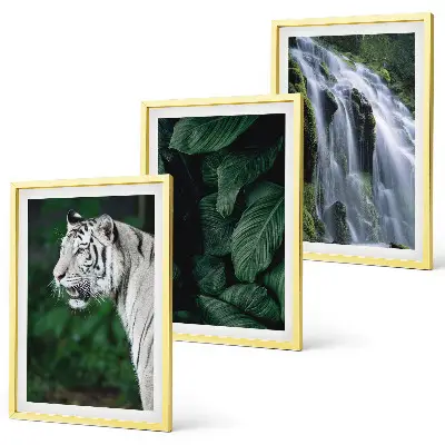 Tableau triptyque tigre blanc et cascade lot de 3 décorations murales pour salon