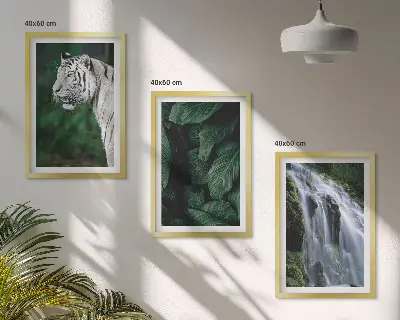 Tableau triptyque tigre blanc et cascade lot de 3 décorations murales pour salon