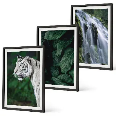 Tableau triptyque tigre blanc et cascade lot de 3 décorations murales pour salon