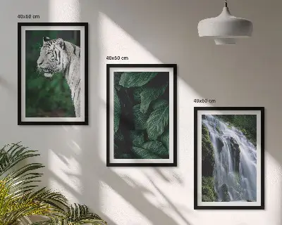 Tableau triptyque tigre blanc et cascade lot de 3 décorations murales pour salon