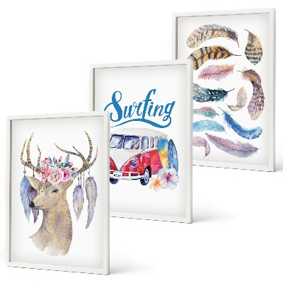 Lot de 3 tableaux pour salon Fleurs de cerf à bois van