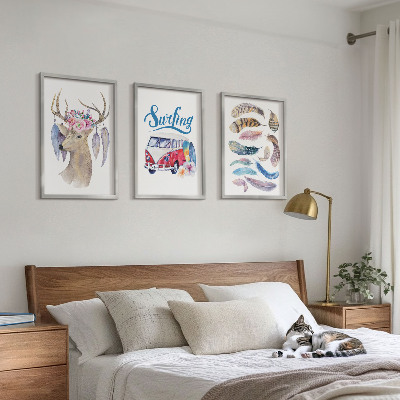 Lot de 3 tableaux pour salon Fleurs de cerf à bois van