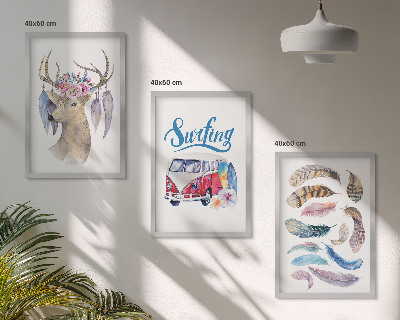 Lot de 3 tableaux pour salon Fleurs de cerf à bois van