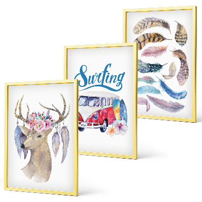 Lot de 3 tableaux pour salon Fleurs de cerf à bois van