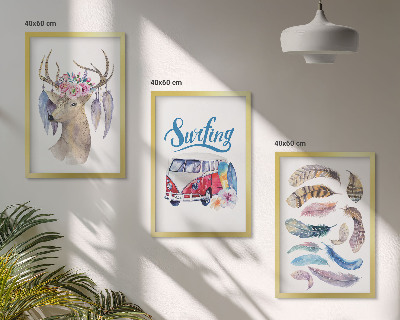 Lot de 3 tableaux pour salon Fleurs de cerf à bois van