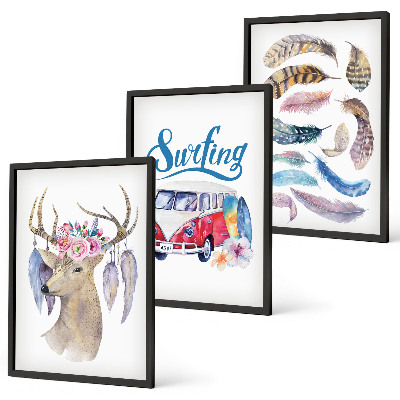 Lot de 3 tableaux pour salon Fleurs de cerf à bois van
