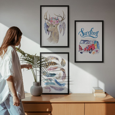 Lot de 3 tableaux pour salon Fleurs de cerf à bois van