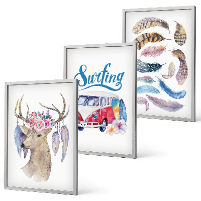 Lot de 3 tableaux pour salon Fleurs de cerf à bois van